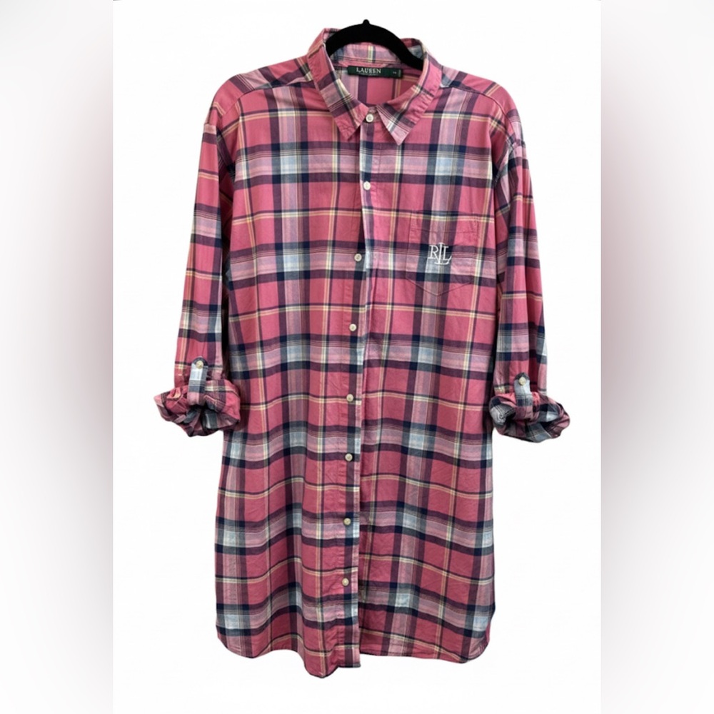Ralph Lauren”His Shirt” Pink/Blue/ Yellow Plaid Sleep Shirt